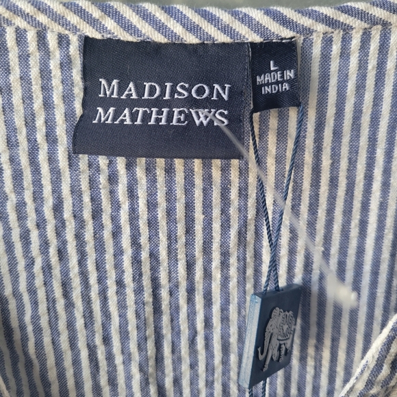 MADISON MATHEWS  Blue White Striped Embroidered Tunic L Cotton 3/4 Sleeves RARE - Picture 4 of 11